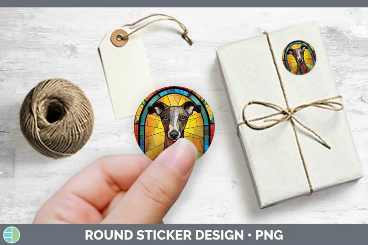 Stained Glass Whippet Stickers | Round Labels Designs