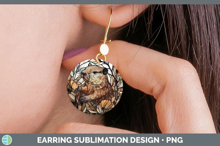 Stained Glass Woodland Beaver Round Earrings Sublimation Ear