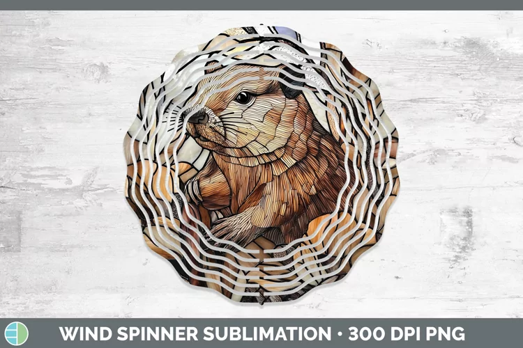 Stained Glass Woodland Beaver Wind Spinner Sublimation Spinn