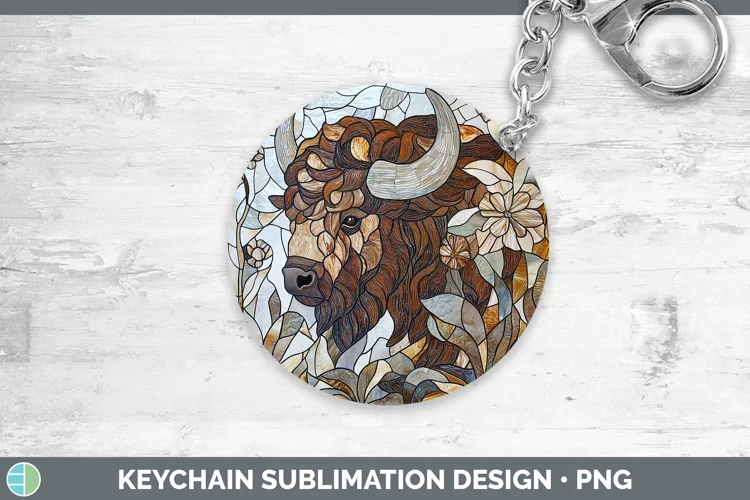 Stained Glass Woodland Bison Keychain Sublimation Keyring De