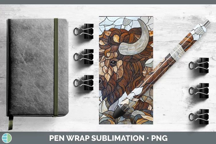 Stained Glass Woodland Bison Pen Wrap Sublimation Pen Design