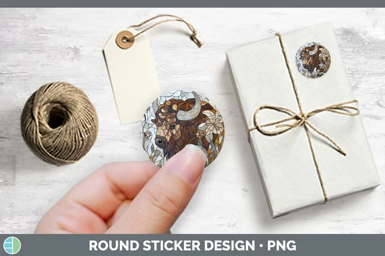 Stained Glass Woodland Bison Stickers | Round Labels Designs