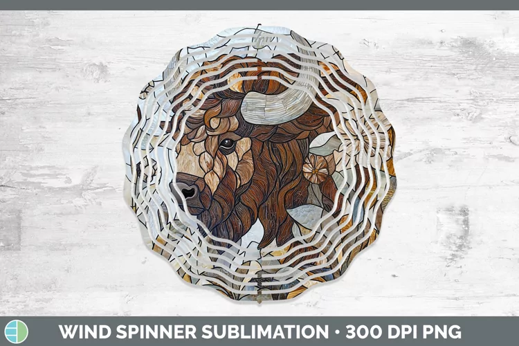 Stained Glass Woodland Bison Wind Spinner Sublimation Spinne