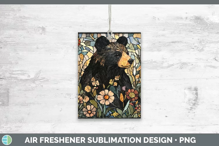Stained Glass Woodland Black Bear Air Freshener Sublimation