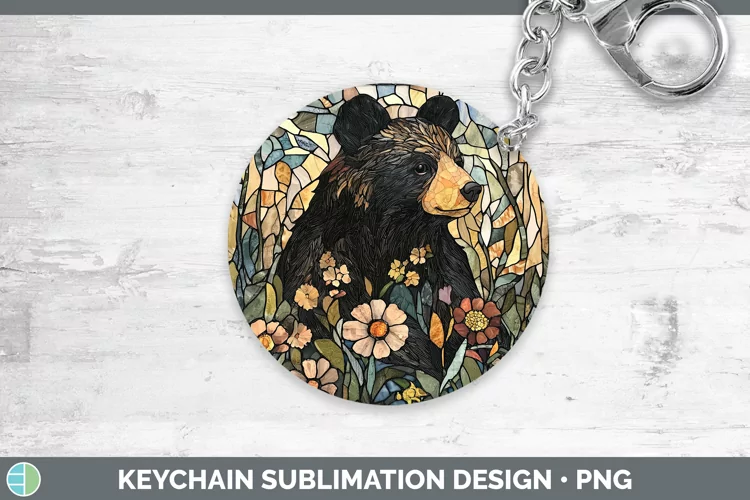 Stained Glass Woodland Black Bear Keychain Sublimation Keyri