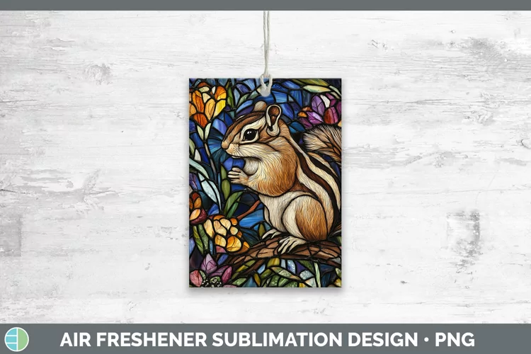 Stained Glass Woodland Chipmunk Air Freshener Sublimation Ca