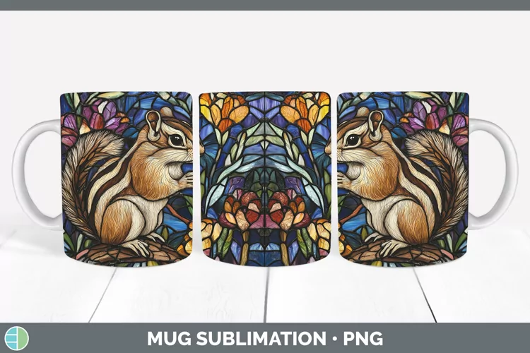 Stained Glass Woodland Chipmunk Mug Wrap Sublimation Coffee