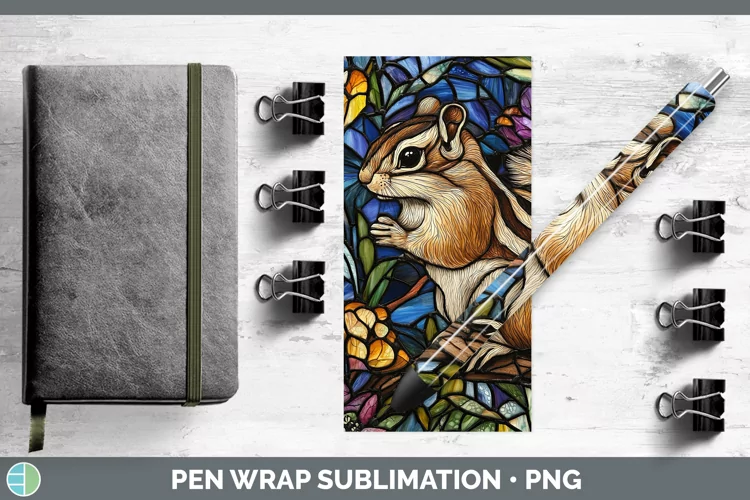 Stained Glass Woodland Chipmunk Pen Wrap Sublimation Pen Des