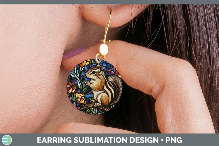 Stained Glass Woodland Chipmunk Round Earrings Sublimation E