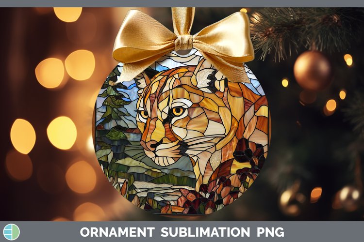 Stained Glass Woodland Cougar Ornament Sublimation Bauble De