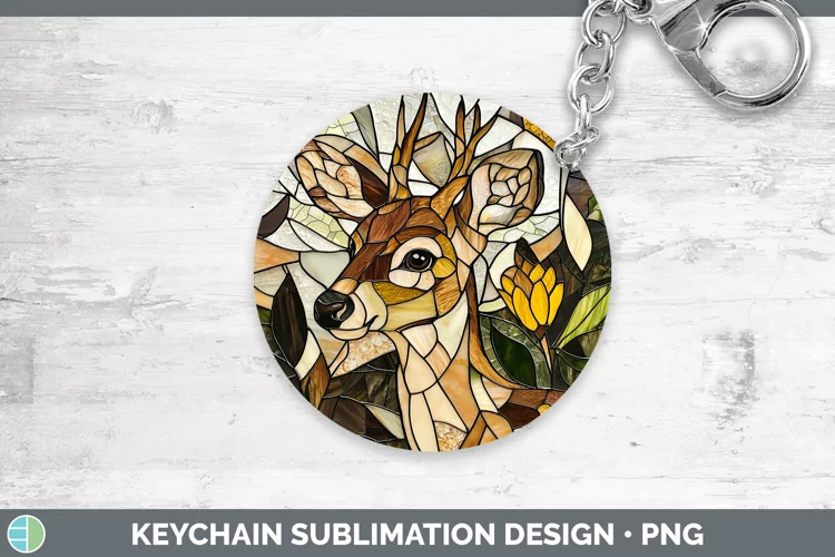 Stained Glass Woodland Deer Keychain Sublimation Keyring Des