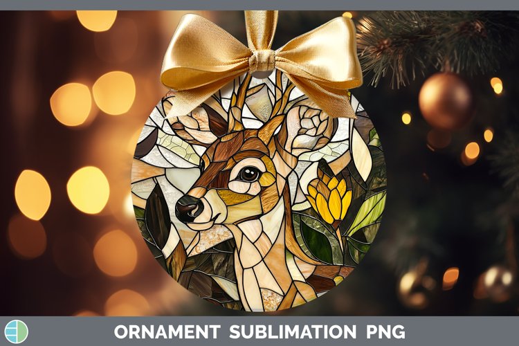 Stained Glass Woodland Deer Ornament Sublimation Bauble Desi