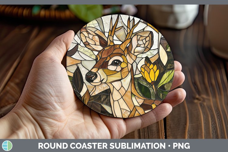 GorgeousStained Glass Woodland Round Coaster design.