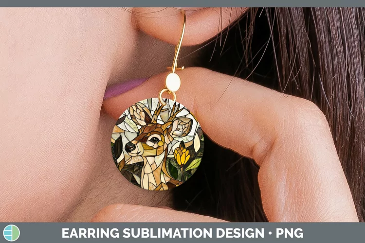 Stained Glass Woodland Deer Round Earrings Sublimation Earri