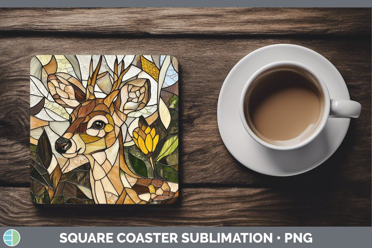 GorgeousStained Glass Woodland Square Coaster design.