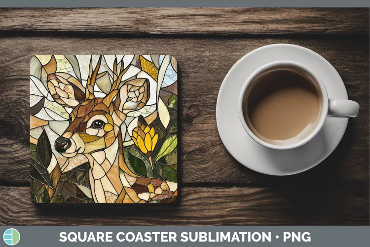 Stained Glass Woodland Deer Square Coaster Sublimation Coast