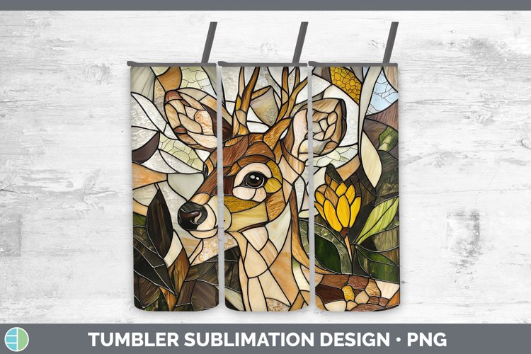 Stained Glass Woodland Deer Tumbler Sublimation 20 oz Skinny