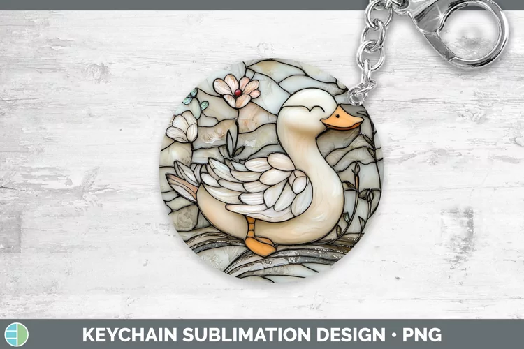 Stained Glass Woodland Duck Keychain Sublimation Keyring Des