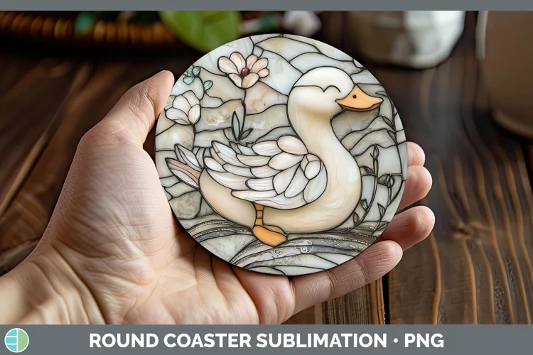 Stained Glass Woodland Duck Round Coaster Sublimation Coaste