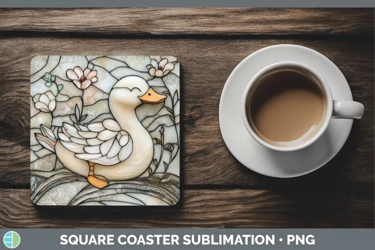 Stained Glass Woodland Duck Square Coaster Sublimation Coast