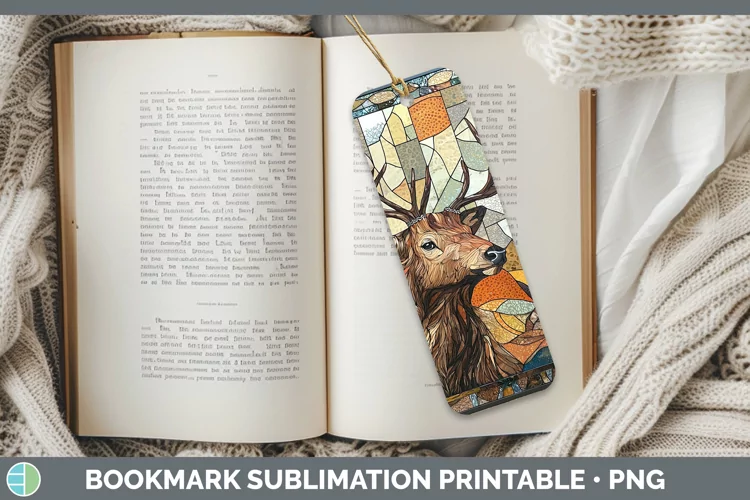 Stained Glass Woodland Elk Bookmark Sublimation Printable De