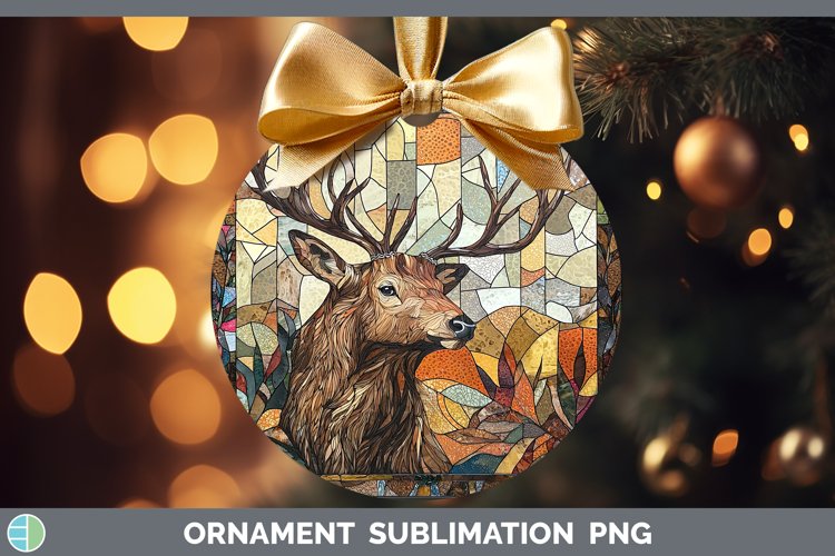 Stained Glass Woodland Elk Ornament Sublimation Bauble Desig