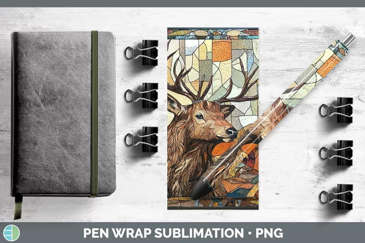 Stained Glass Woodland Elk Pen Wrap Sublimation Pen Designs