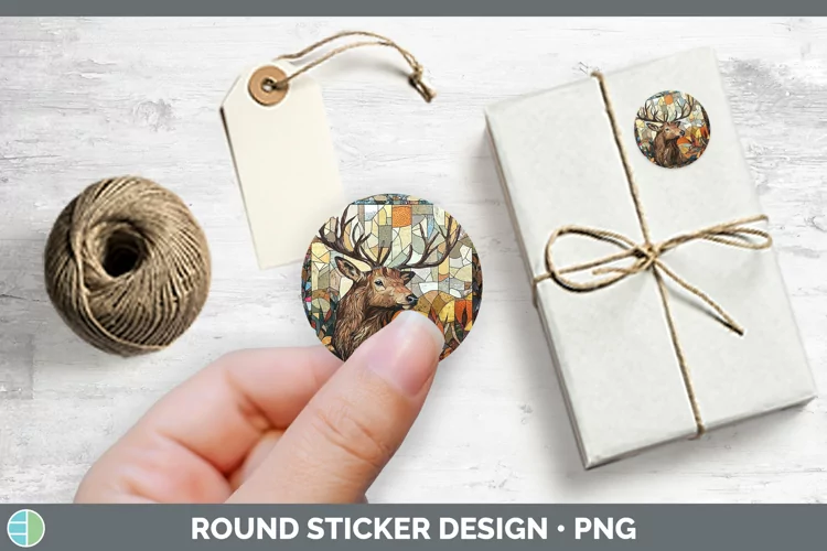 Stained Glass Woodland Elk Stickers | Round Labels Designs