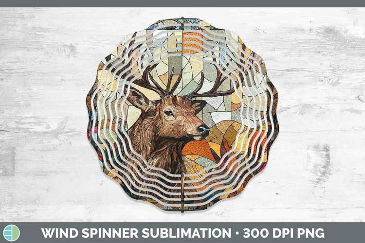Stained Glass Woodland Elk Wind Spinner Sublimation Spinner