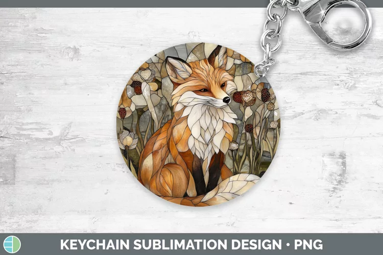 Stained Glass Woodland Fox Keychain Sublimation Keyring Desi