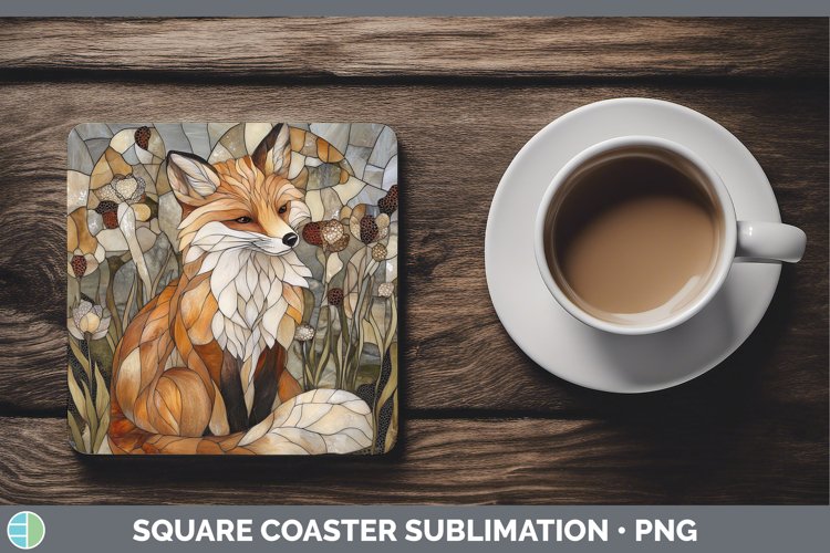 GorgeousStained Glass Woodland Square Coaster design.
