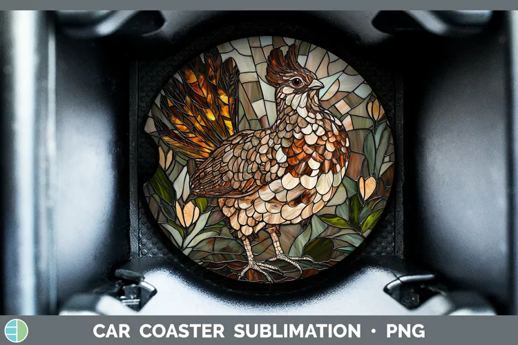 Stained Glass Woodland Grouse Car Coaster Sublimation Desig