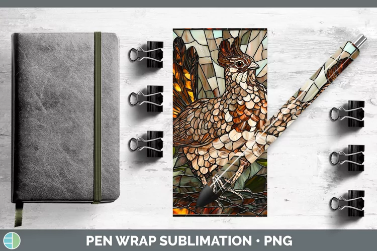 Stained Glass Woodland Grouse Pen Wrap Sublimation Pen Desig