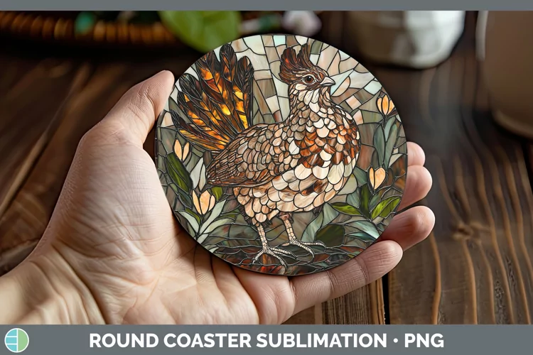 Stained Glass Woodland Grouse Round Coaster Sublimation Coas