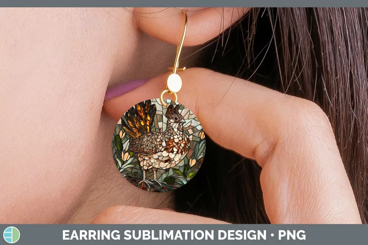 Stained Glass Woodland Grouse Round Earrings Sublimation Ear