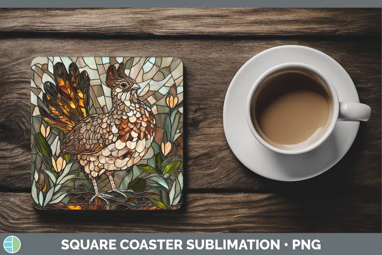 Stained Glass Woodland Grouse Square Coaster Sublimation Coa