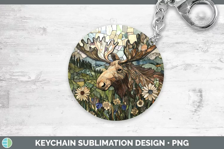 Stained Glass Woodland Moose Keychain Sublimation Keyring De