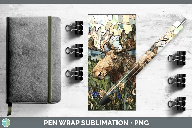 Stained Glass Woodland Moose Pen Wrap Sublimation Pen Design