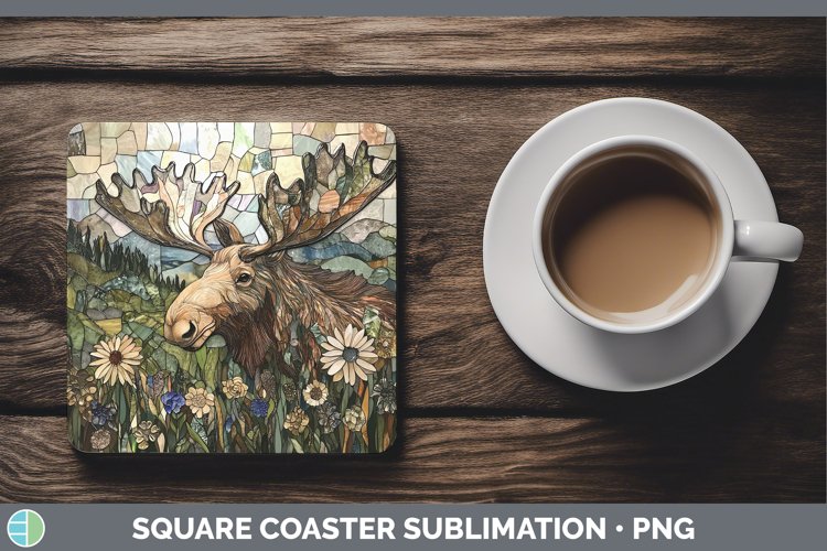 GorgeousStained Glass Woodland Square Coaster design.