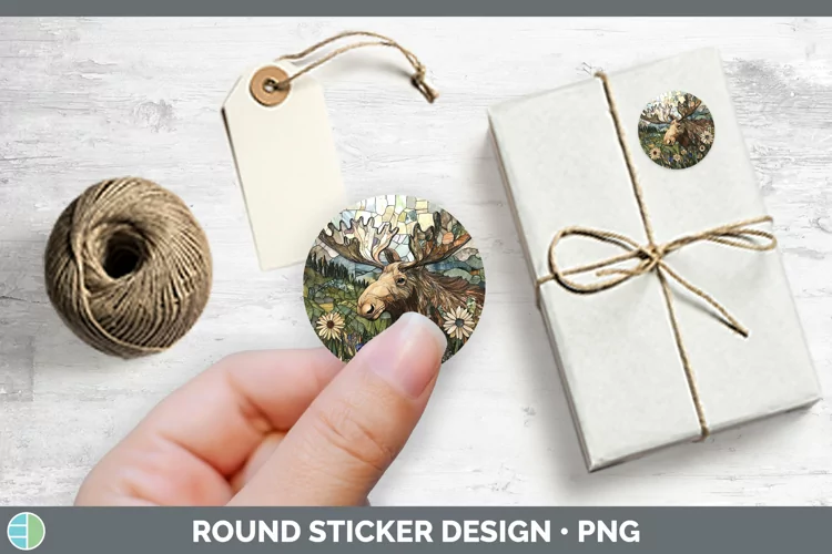 Stained Glass Woodland Moose Stickers | Round Labels Designs