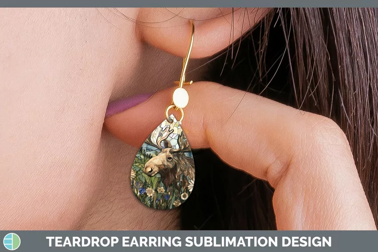 Stained Glass Woodland Moose Teardrop Earrings Sublimation E