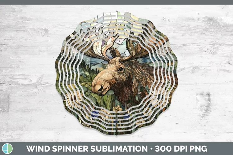 Stained Glass Woodland Moose Wind Spinner Sublimation Spinne