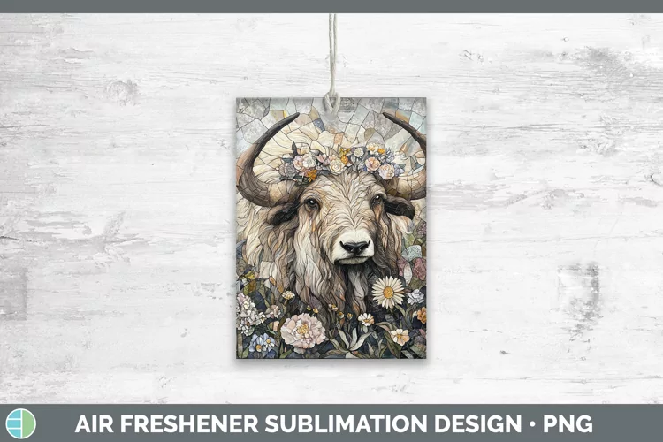 Stained Glass Woodland Musk Ox Air Freshener Sublimation Car