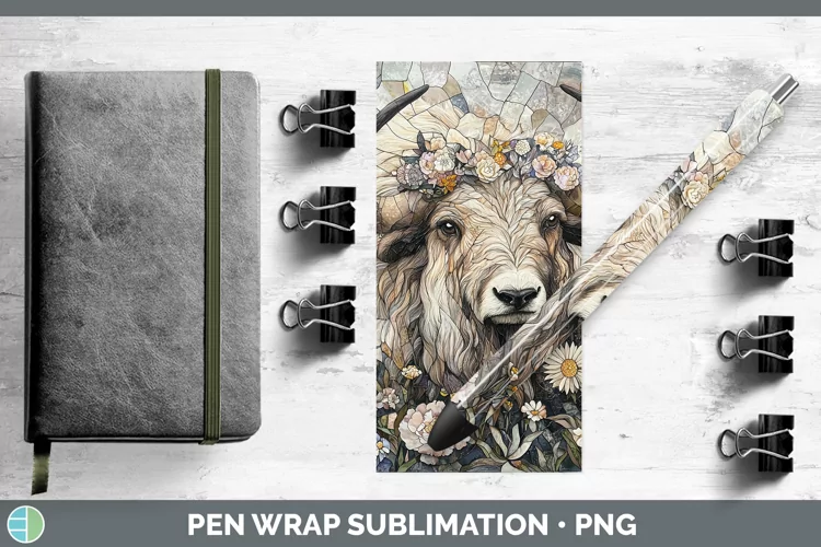 Stained Glass Woodland Musk Ox Pen Wrap Sublimation Pen Desi