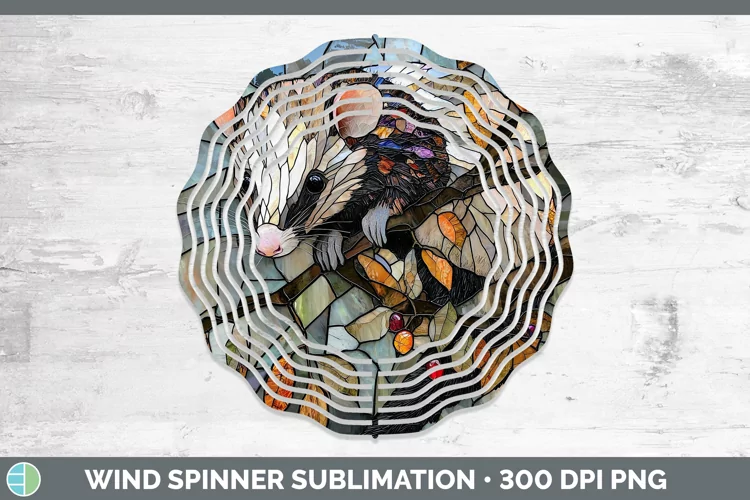 Stained Glass Woodland Opossum Wind Spinner Sublimation Spin