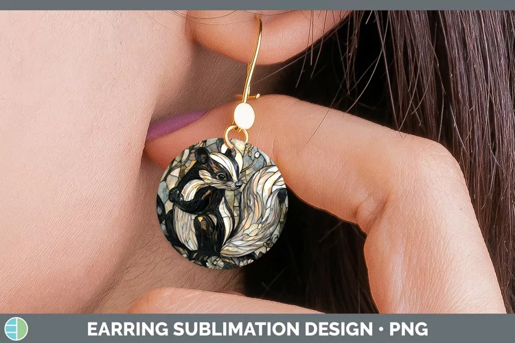 Stained Glass Woodland Skunk Round Earrings Sublimation Earr