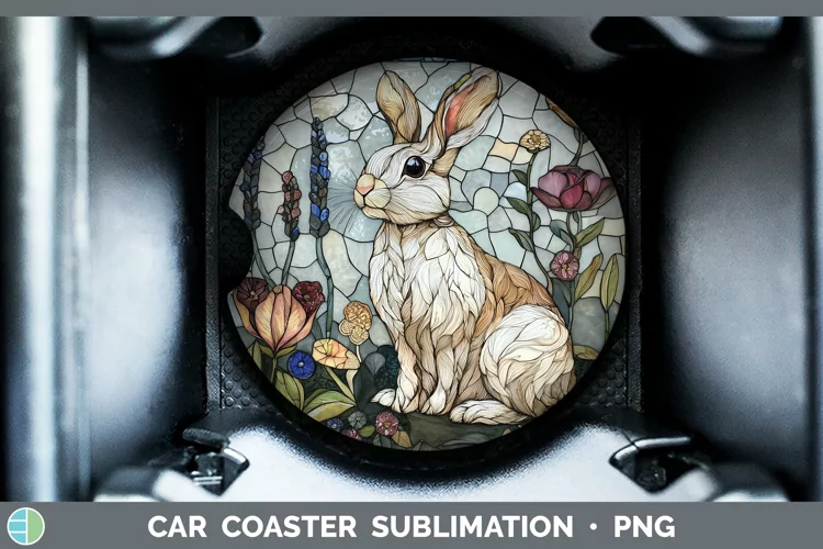 Stained Glass Woodland Snowshoe Hare Car Coaster Sublimation