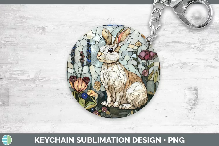 Stained Glass Woodland Snowshoe Hare Keychain Sublimation Ke