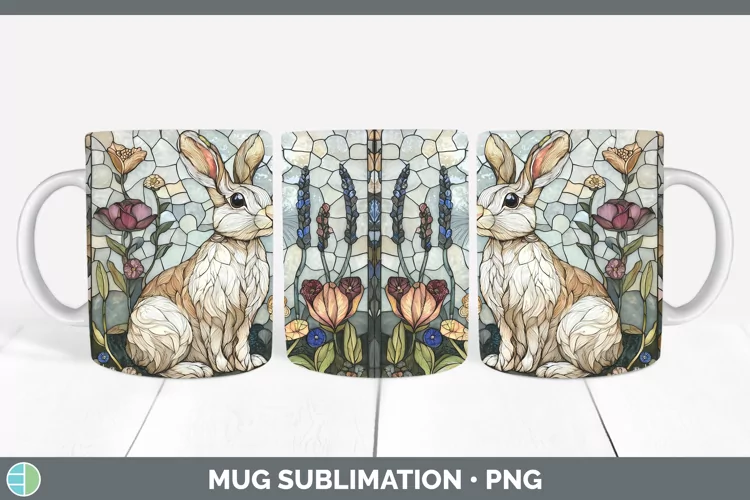 Stained Glass Woodland Snowshoe Hare Mug Wrap Sublimation Co