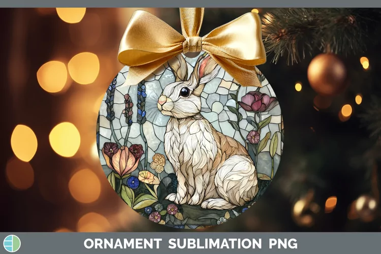 Stained Glass Woodland Snowshoe Hare Ornament Sublimation Ba
